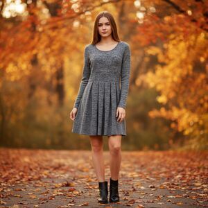 Olive & Oak Gray Marled Knit Pleated Sweater Dress Size S